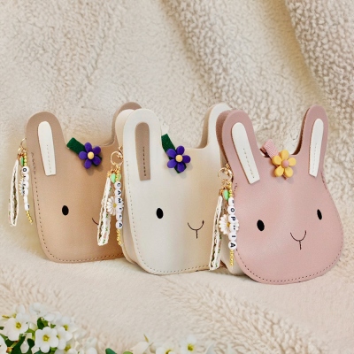 Sac à bandoulière lapin personnalisé avec nom pour petite fille, sac à main en cuir personnalisé, cadeau de fête, cadeaux de Pâques/anniversaire pour enfant/enfant/fille