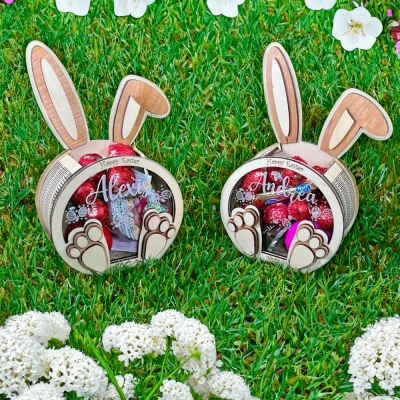 Personalized Bunny Easter Treat Box, Custom Laser Cut & Engraved Wooden Favor Box, Children's Candy Box, Easter Gift for Kids/Family/Friends