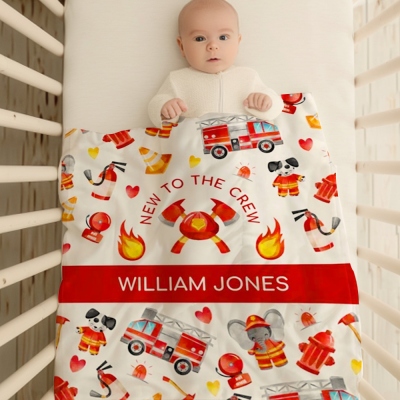 Couverture de pompier de nom personnalisé, couverture de bébé de camion de pompier, couverture de nom de flanelle personnalisée, cadeau de douche de bébé de pompier, cadeau pour nouveau-né//nouvelle maman/enfant