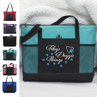 Sac fourre-tout personnalisé pour animaux de compagnie Doggie Things avec fermeture éclair, sac de garderie de voyage personnalisé pour animaux de compagnie, nouveau cadeau pour chiot, cadeau de toiletteur pour animaux de compagnie pour amoureux des anima