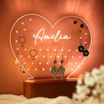 Support de boucles d'oreilles en acrylique personnalisé, présentoir de boucles d'oreilles cœur/rond, organisateur, cadeau d'anniversaire/demoiselle d'honneur/noël pour petite amie/femme/amis