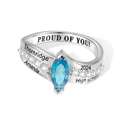 Custom Birthstone School Class Ring with Engraved 2 School Names, High School University Mementos Jewelry, Class of 2024 Graduation Gift for Women