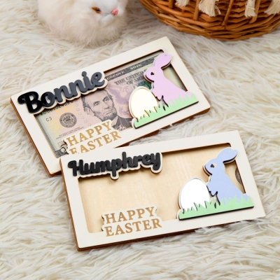 Personalized Name Easter Bunny Gift Money Holder, Wooden Money Card Cash Envelope, Easter Basket Filler Party Favor, Easter Gift for Kids/Teens/Family