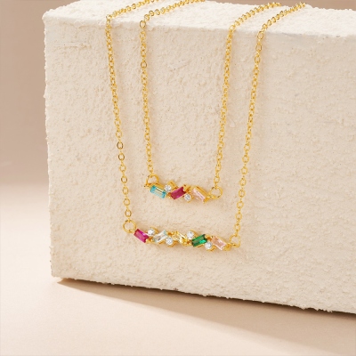 Personalized 2-7 Baguette Birthstones Necklace, Minimalist Zig Zag Family Birthstones Jewelry, Birthday/Mother's Day Gift for Her/Mom/Women