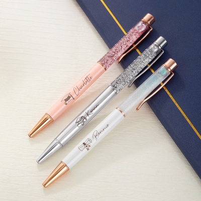 Custom Name Graduation Cap Glitter Gel Pens Set of 2, Bling Dynamic Liquid Sand Ballpoint Pens, Graduation Souvenirs, Gifts for Graduates/Students