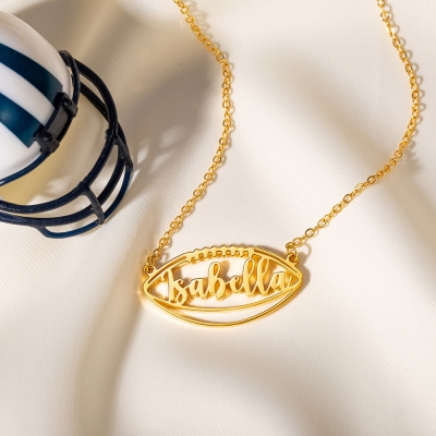 Custom Name Football Pendant Necklace, Rugby Name Necklace, Sterling Silver 925 Sports Jewelry, Birthday/Anniversary Gift for Football Lovers/Players