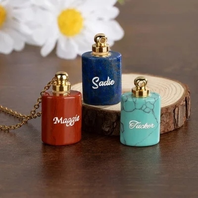 Custom Name Natural Crystal Mini Ashes Urn Necklace, Small Urn for Pet/Human Ashes, Cremation Jewelry, Healing Keepsake, Sympathy Gift for Women