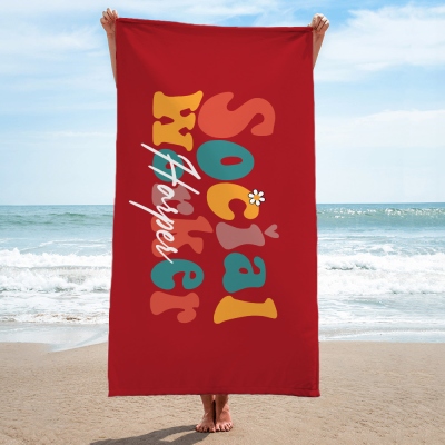 Personalized Name Social Worker Beach Towel, Quick Dry Microfiber Bath Towel, Vacation/Beach/Pool Party Favor, Appreciation Gift for Social Workers
