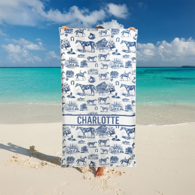 Personalized Name Western Horse Towel/Beach Towel, Quick Dry Microfiber Towel, Vacation/Beach/Pool Party Favor, Gift for Horse Lovers/Equestrians