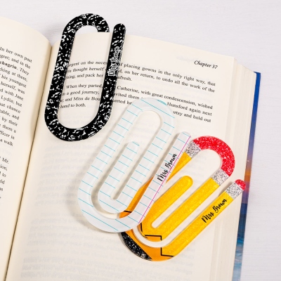 Personalized Name Teacher's Jumbo Paperclip Bookmarks Set of 3, Pencil/Notebook/Composition Book Design Bookmarks, Appreciation Gifts for Teachers