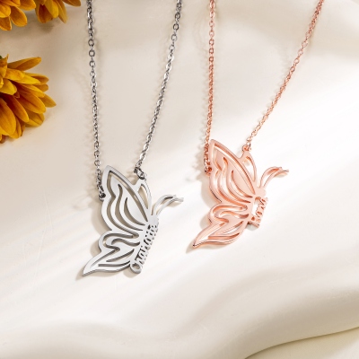 Personalized Name Butterfly Necklace, Sterling Silver 925 Women's Minimalist Jewelry, Birthday/Mother's Day/Anniversary Gift for Her/Mom/Grandma