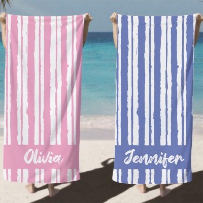 Personalized Name Script Line Style Beach Towel, Quick Dry Microfiber Pool Towel, Summer Vacation/Beach Party Favor, Gift for Her/Family/Friends