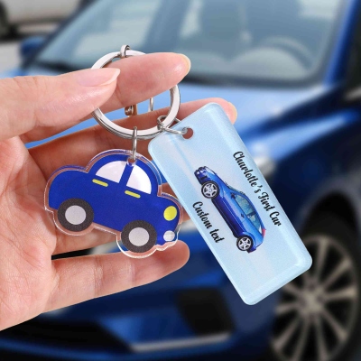 Personalized Name & Photo First Car Keychain, Safe Driving Keyring, Car Accessory, Bag Charm, Gift for New Drivers/Car Owners/Family/Friends
