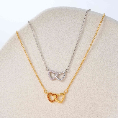 Personalized Double Heart Infinity Necklace with Birthstone, Sterling Silver 925 Jewelry, Birthday/Mother's Day/Anniversary Gift for Her/Mom/Bestie