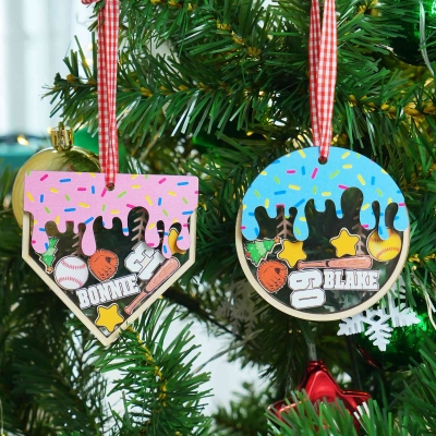 Custom Name & Number 3D Ice Cream Dripping Baseball/Softball Christmas Shaker Ornament, Xmas Tree Decor, Christmas Gift for Baseball/Softball Lovers