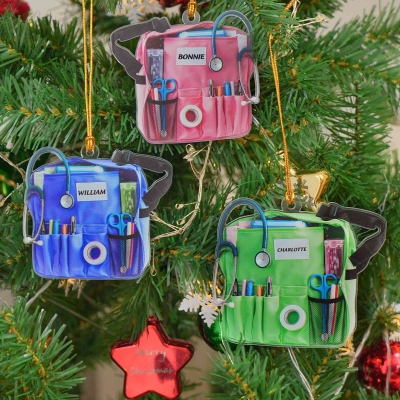 Personalized 2D Flat Nurse Bag Christmas Ornament with Name, Acrylic Holiday Tree Hanging Decor, Appreciation/Christmas Gift for Nurses/Medical Staff
