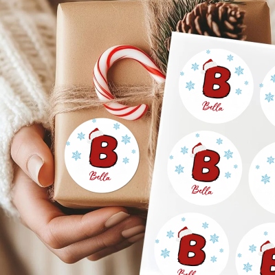 Personalized Name Christmas Alphabet Stickers, Self-Adhesive Round Holiday Gift Labels, Gift Wrap Tags, Christmas Gifts for Kids/Family/Friends