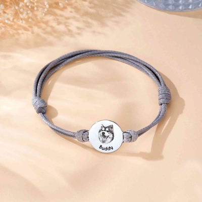 Personalized Engraved Pet Portrait Leather Bracelet with Name, Pet Memorial Jewelry, Birthday/Anniversary Gift for Pet Owners/Lovers