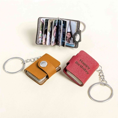Personalized Engraved Mini Leather Photo Album Keychain, Custom Multi-photo Keyring, Christmas/Birthday/Anniversary Gift for Couple/Bestie/Family