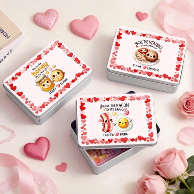 Personalized Names Perfect Match Foodie Treat Tin with Lid, Biscuit Box, Tinplate Container, Anniversary/Valentine's Day Gift for Her/Him/Couples