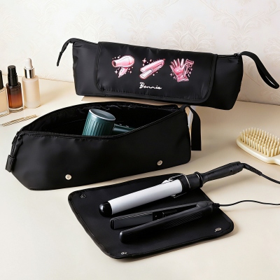 Personalized Name Hair Tools Storage Bag, Straightener Curling Iron Travel Bag with Detachable Heat Insulation Pad, Haircare Accessory, Gift for Women