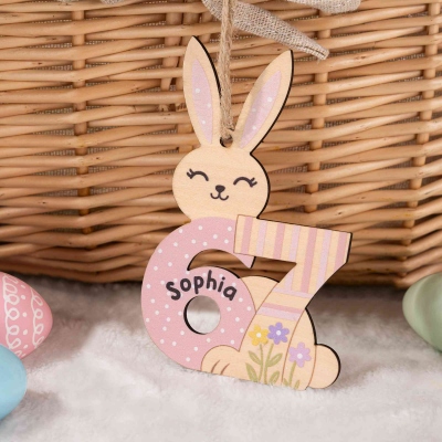 Étiquette personnalisée pour panier de Pâques « Lapin de Pâques » (nom, prénom, sept ans), décoration en bois « Lapin de Pâques » pour préadolescents (génération Z), étiquette pour chasse aux œufs, garniture pour panier de Pâques, cadeau de Pâques pour ad