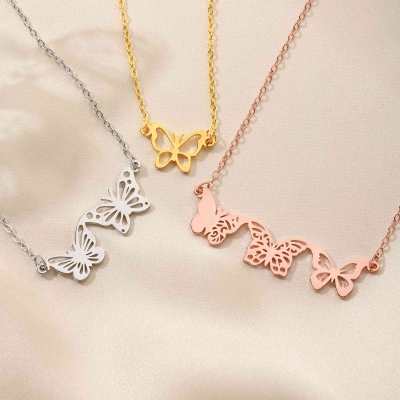 Personalized 1-5 Birth Butterflies Necklace, Sterling Silver 925 Dainty Women's Jewelry, Birthday/Mother's Day/Anniversary Gift for Her/Mom/Besties