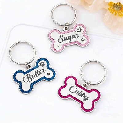 Custom Glitter Dog Name Tag, Dog Tags Engraved for Pets, Personalized Dog ID Tag with Any Name & Text Dog Collar