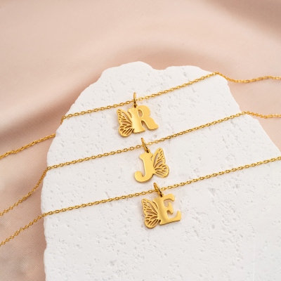 Personalized Initial Butterfly Pendant Necklace, Sterling Silver 925 Dainty Women's Jewelry, Birthday/Mother's Day/Anniversary Gift for Her/Mom/Bestie