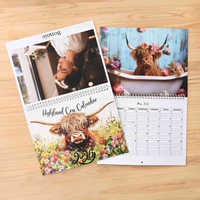Highland Cow 12 Months Calendar 2026, Watercolor Monthly Wall Calendar, Home Decor, Birthday/Christmas Gift for Highland Cow Lovers/Farmers/Family
