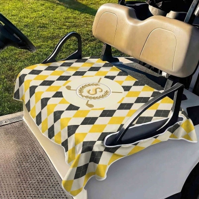 Personalized Name Diamond Grid Breathable Golf Cart Seat Cover, Golf Cart Accessories, Birthday/Anniversary Gift for Golf Lovers/Players/Coaches