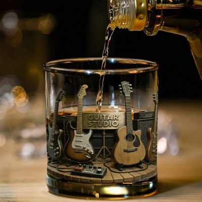 Personalized Guitar Studio Themed 10oz Whiskey Glass with Name, Birthday/Anniversary Gift for Guitarists/Music Lovers