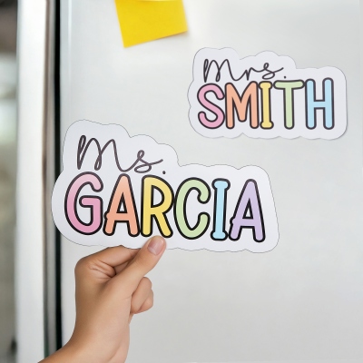 Personalized Rainbow-colored Teacher Name Magnet, Classroom Whiteboard Magnet, End of Year/Appreciation/Back to School Gift for Teachers