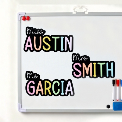 Custom Rainbow-colored Teacher Name Magnet, Classroom Whiteboard Magnet, End of Year/Appreciation/Back to School Gift for Teachers