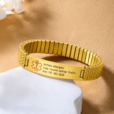 Custom Engraved Medical Alert Stretch Bracelet, Stainless Steel Medical ID Emergency Contact Bracelet, Birthday/Father's Day Gift for Dad/Husband/Men