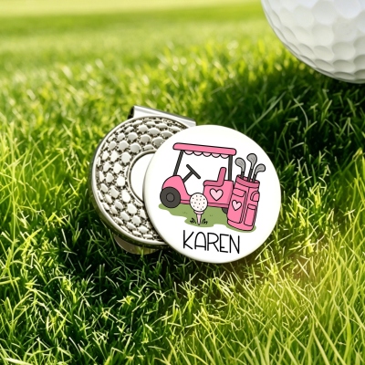 Personalized Name Golf Ball Marker, Golf Cart Design Magnetic Hat Clip, Golf Accessories, Game Day/Birthday Gift for Golf Lovers/Players