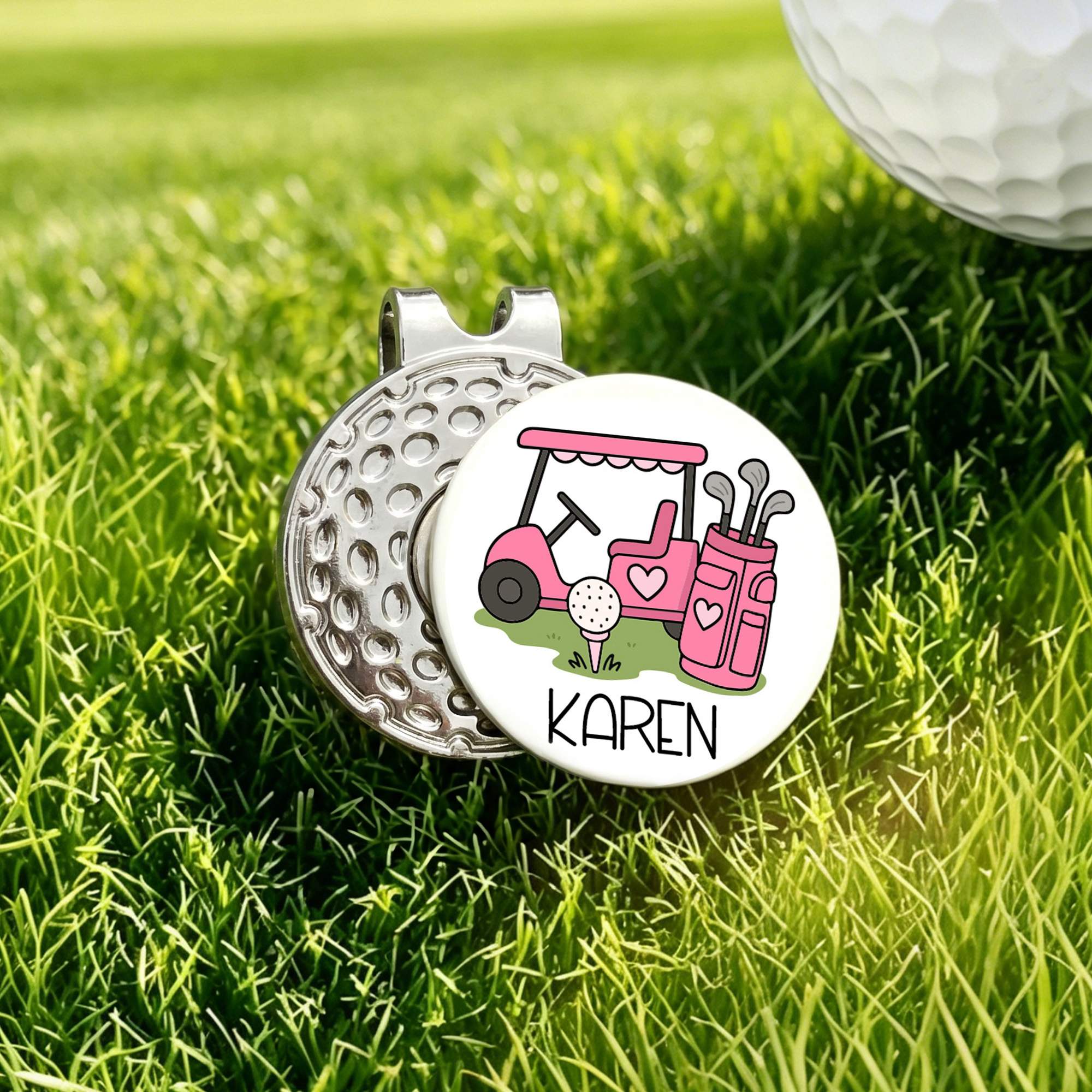 Personalized Name Golf Ball Marker, Golf Cart Design Magnetic Hat Clip, Golf Accessories, Game Day/Birthday Gift for Golf Lovers/Players