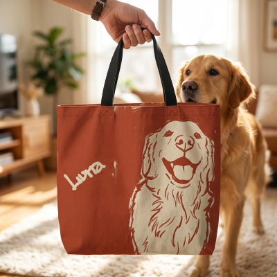 Personalized Doodle Pet Portrait Tote Bag with Name, Multicolor Large Capacity Reusable Handbag, Birthday/Memorial Gift for Pet Owners/Lovers