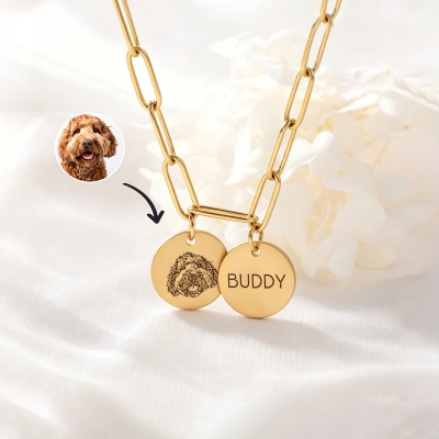Personalized Pet Portrait Pendant Necklace with Name, Dainty Dog/Cat Memorial Jewelry, Birthday Gift for Pet Lovers/Owners/Her