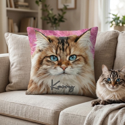 Personalized Photo Oil Painting Pet Portrait Throw Pillow Cover with Name, Pillowcase with Optional Insert, Birthday/Memorial Gift for Pet Parents