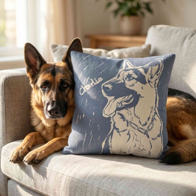 Custom Hand-Drawn Pet Portrait Doodle Sketch Throw Pillow Cover with Name, Pillowcase with Optional Insert, Birthday/Memorial Gift for Pet Parents
