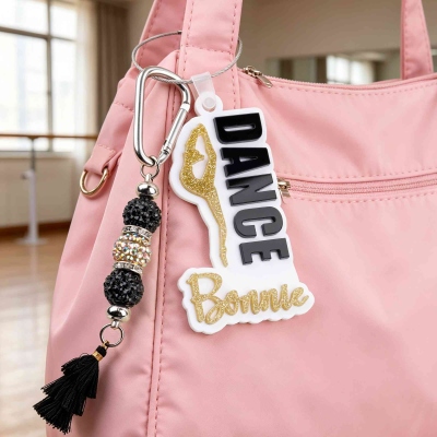 Custom Name Glitter Ballet Bag Tag with Beaded Tassel, Cute Acrylic Dance Backpack Keychain, Birthday/Recital Gift for Dancers/Ballet Lovers/Girls
