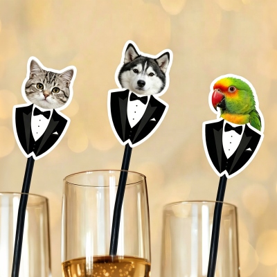 Custom Pet Portrait Wedding Drink Stirrers, Funny Cat/Dog Face Cocktail Stirrers, Bridal Shower/Bachelorette Party Decor, Gifts for Guests/Pet Lovers