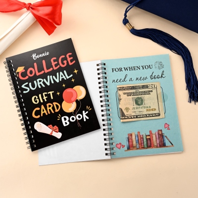 Custom College Gift Card Book 7 x 5 Inch Graduation Gift Card Book 2026 College Survival Booklet Organizer Leaving Home High University School Birthday Care Package Cash Holder