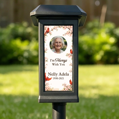 Personalized Photo & Name Always with You Floral Cardinal Memorial Solar Garden Light with Years, Yard Decor, Sympathy Gift for Loss of Family