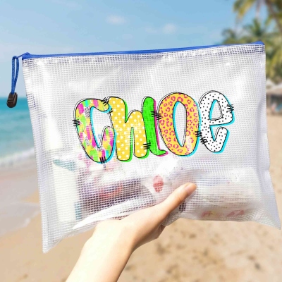 Personalized Multicolor Vintage Graffiti Leopard Print Letter PVC Beach Bag with Name and Text Daily Use Birthday Gift for Family Friends