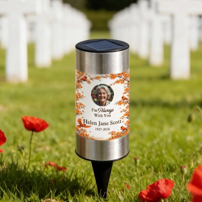 Personalized Photo & Name Always with You Floral Cardinal Memorial Solar Cemetery Light with Years, Garden Decor, Sympathy Gift for Loss of Family