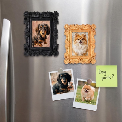 Personalized Oil Painting Pet Portrait 3D Printed Vintage Frame Magnet, Dog Cat Photo Fridge Magnet, Memorial/Housewarming Gift for Pet Lovers/Owners