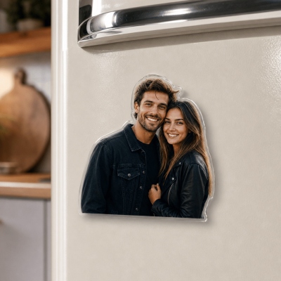 Personalized Cutout Photo Acrylic Fridge Magnet with Text, Waterproof HD Print Picture Magnet, Refrigerator Decor, Anniversary Gift for Couple/Family