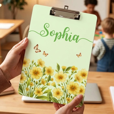 Personalisierte Acryl-Klemmtafel mit Namen und Geburtsblume für Lehrer, Schulbedarf, Geschenk zur Wertschätzung/zum Lehrertag/zum Schulbeginn für Lehrer/Pädagogen